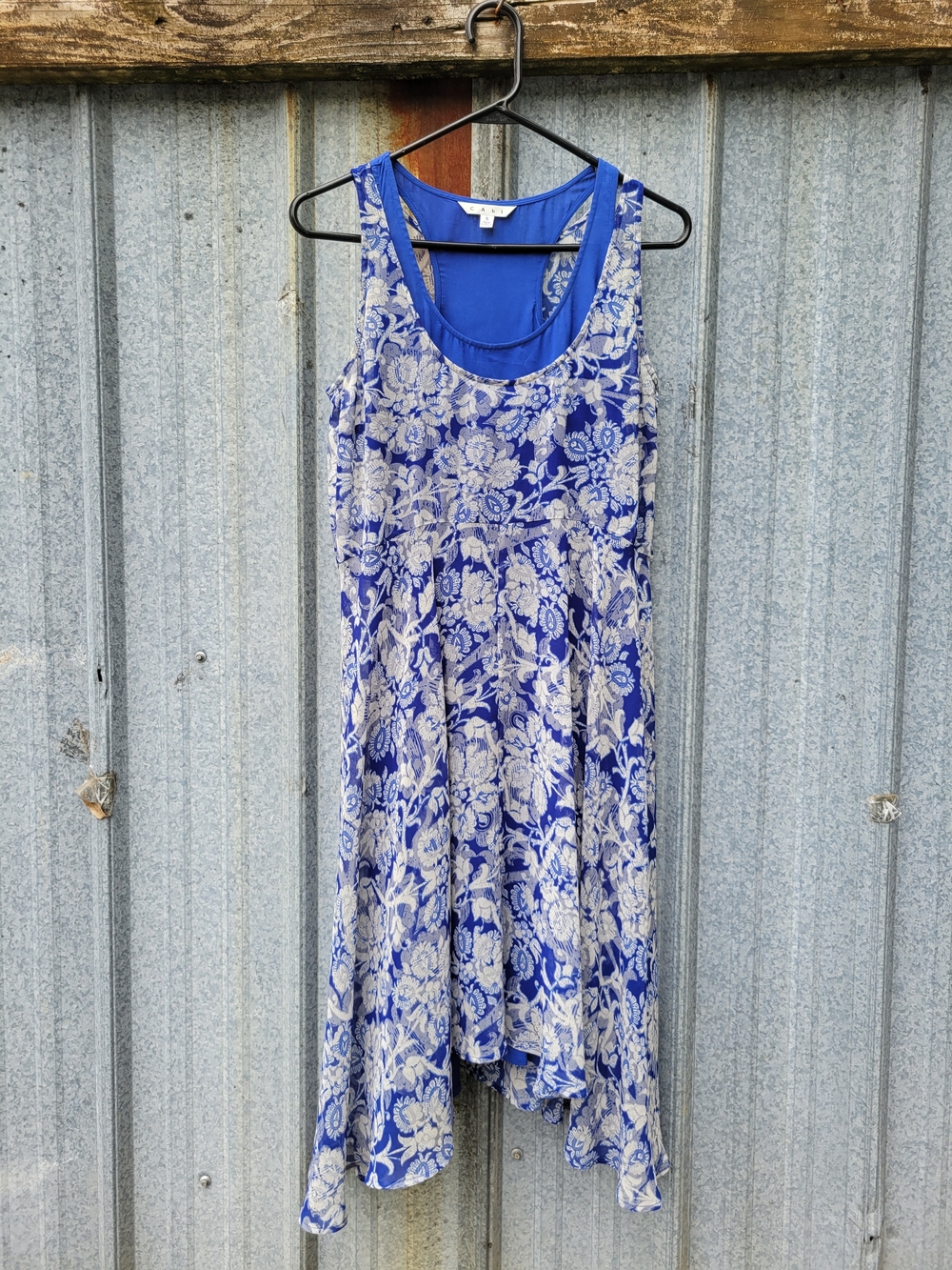 CAbi Royal Blue and White Asymmetrical Floral Dress